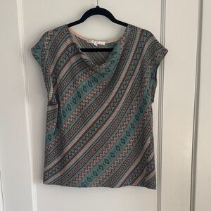 Chic Women's Blouse - Teal and Pink Pattern